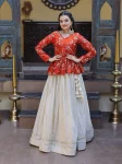 FANCY COSMOS SEQUENCE & ZARI EMBROIDERY WITH MIRROR LACE WORK TOP LEHENGA ORANGE