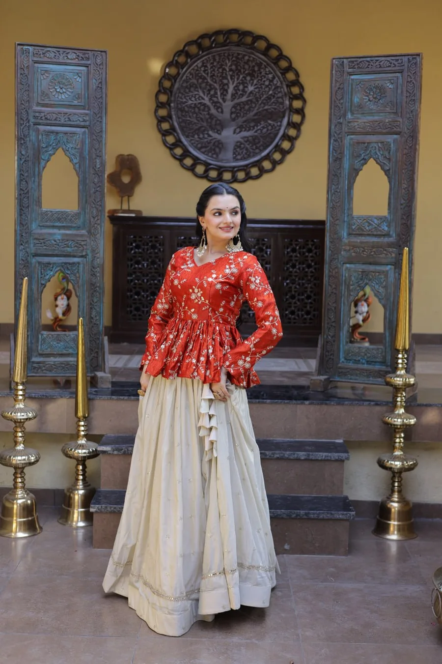 1FANCY COSMOS SEQUENCE & ZARI EMBROIDERY WITH MIRROR LACE WORK TOP LEHENGA WEDDING WEAR WHOLESALE PRICE ETHNIC GARMENT (21)