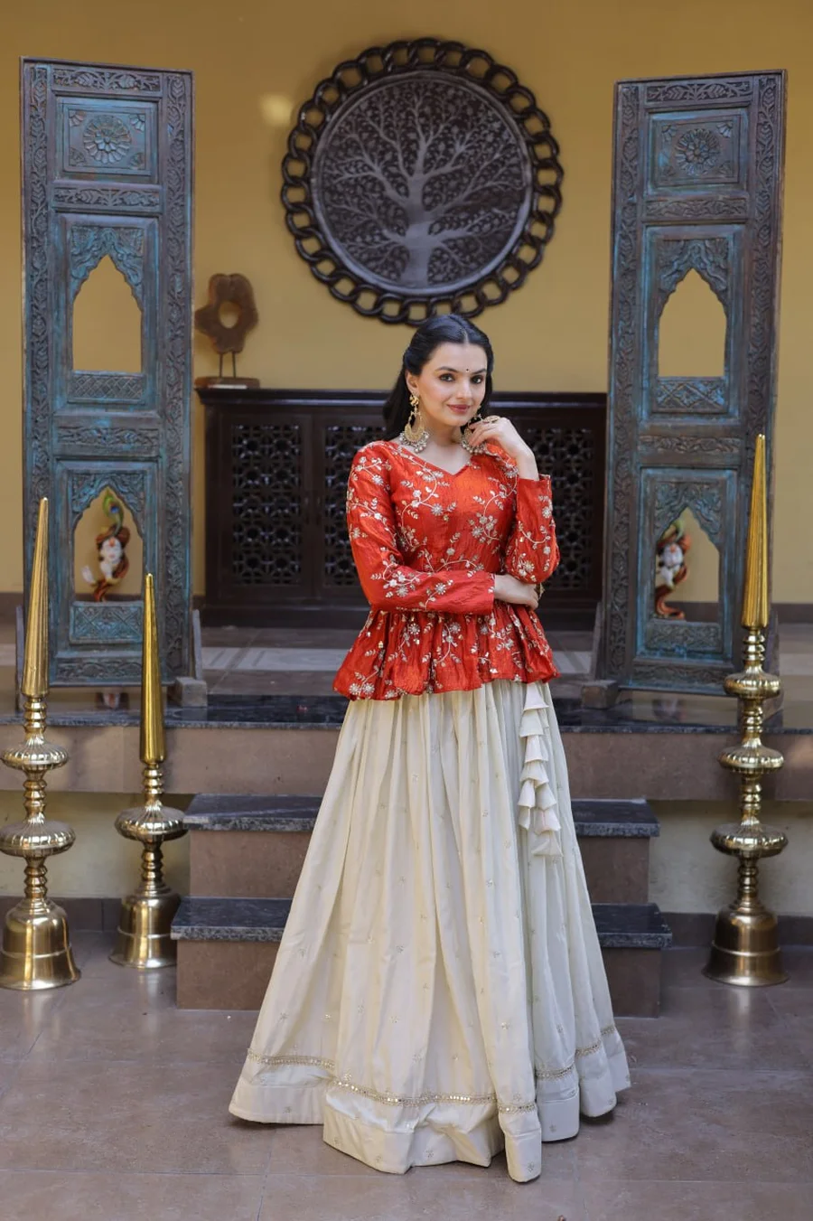 1FANCY COSMOS SEQUENCE & ZARI EMBROIDERY WITH MIRROR LACE WORK TOP LEHENGA WEDDING WEAR WHOLESALE PRICE ETHNIC GARMENT (24)