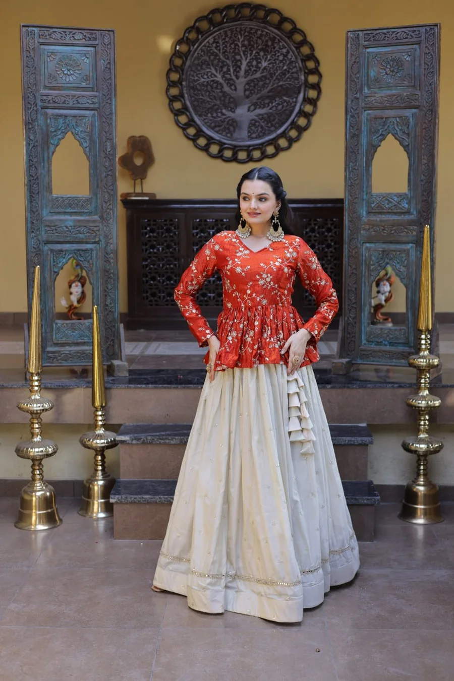 1FANCY COSMOS SEQUENCE & ZARI EMBROIDERY WITH MIRROR LACE WORK TOP LEHENGA WEDDING WEAR WHOLESALE PRICE ETHNIC GARMENT (25)