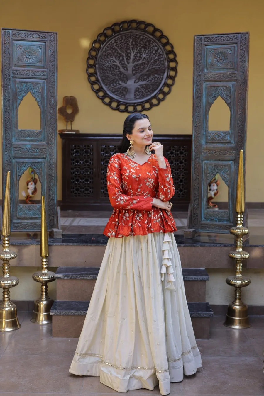 1FANCY COSMOS SEQUENCE & ZARI EMBROIDERY WITH MIRROR LACE WORK TOP LEHENGA WEDDING WEAR WHOLESALE PRICE ETHNIC GARMENT (27)