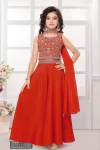FANCY CREPE EMBROIDERED WORK KID'S TOP PALAZZO WITH DUPATTA ORANGE