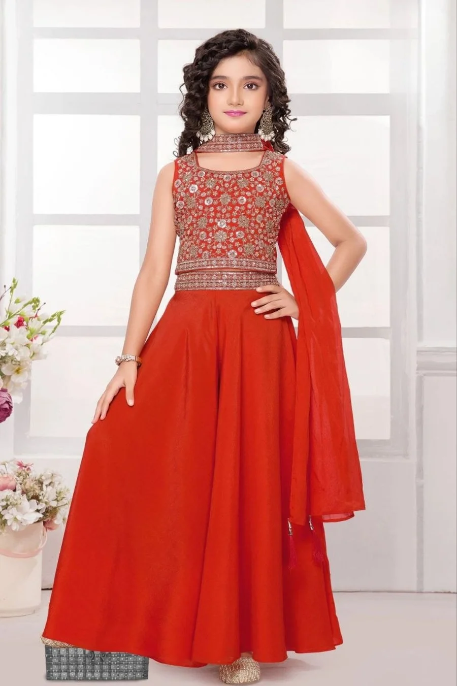 1FANCY CREPE EMBROIDERED WORK KID'S TOP PALAZZO WITH DUPATTA FESTIVE WEAR WHOLESALE PRICE ETHNIC GARMENT (5)