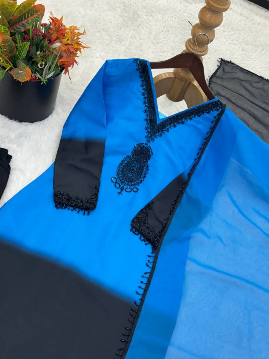 1FANCY FRENCH CREPE SILK EMBROIDERY BEADS WORK TOP BOTTOM WITH DUPATTA FESTIVE WEAR WHOLESALE PRICE ETHNIC GARMENT (16)