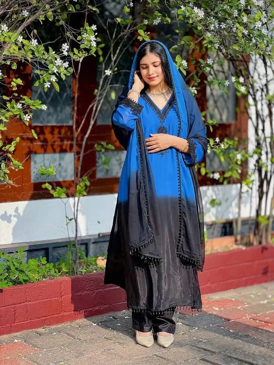 1FANCY FRENCH CREPE SILK EMBROIDERY BEADS WORK TOP BOTTOM WITH DUPATTA FESTIVE WEAR WHOLESALE PRICE ETHNIC GARMENT (17)