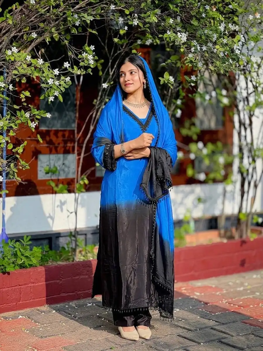 1FANCY FRENCH CREPE SILK EMBROIDERY BEADS WORK TOP BOTTOM WITH DUPATTA FESTIVE WEAR WHOLESALE PRICE ETHNIC GARMENT (19)