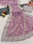 1FANCY GEORGETTE CODING SEQUENCE WITH CODING SEQUENCE BORDER WITH PIPING WORK SAREE WITH UNSTITCHED BLOUSE WEDING WEAR WHOLESALE PRICE ETHNIC GARMENT (2)