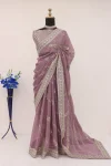 1FANCY GEORGETTE CODING SEQUENCE WITH CODING SEQUENCE BORDER WITH PIPING WORK SAREE WITH UNSTITCHED BLOUSE WEDING WEAR WHOLESALE PRICE ETHNIC GARMENT (2)