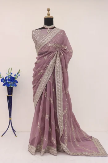 FANCY GEORGETTE CODING SEQUENCE WITH CODING SEQUENCE BORDER WITH PIPING WORK SAREE WITH UNSTITCHED BLOUSE ONION