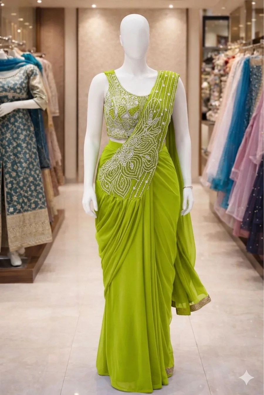 1FANCY GEORGETTE EMBROIDERY SEQUENCE WORK READY TO WEAR SAREE WITH STITCHED BLOUSE PARTY WEAR WHOLESALE PRICE ETHNIC GARMENT (24)