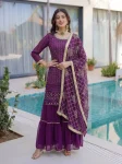 1FANCY GEORGETTE EMBROIDERY SEQUENCE ZARI WORK TOP SHARARA WITH DUPATTA FESTIVE WEAR WHOLESALE PRICE ETHNIC GARMENT (64)