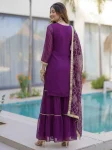 1FANCY GEORGETTE EMBROIDERY SEQUENCE ZARI WORK TOP SHARARA WITH DUPATTA FESTIVE WEAR WHOLESALE PRICE ETHNIC GARMENT (64)