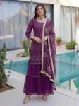 FANCY GEORGETTE EMBROIDERY SEQUENCE ZARI WORK TOP SHARARA WITH DUPATTA PURPLE