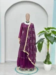 1FANCY GEORGETTE EMBROIDERY SEQUENCE ZARI WORK TOP SHARARA WITH DUPATTA FESTIVE WEAR WHOLESALE PRICE ETHNIC GARMENT (64)