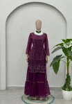 1FANCY GEORGETTE EMBROIDERY SEQUENCE ZARI WORK TOP SHARARA WITH DUPATTA FESTIVE WEAR WHOLESALE PRICE ETHNIC GARMENT (64)