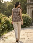 1FANCY LINEN COTTON CHECKS PRINT WORK TOP PENT SET OFFICE WEAR WHOLESALE PRICE ETHNIC GARMENT (8)