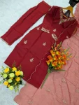 1FANCY MUL CHANDERI SEQUENCE EMBROIDERY WORK TOP BOTTOM WITH DUPATTA FESTIVE WEAR WHOLESALE PRICE ETHNIC GARMENT (14)