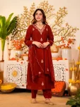 1FANCY MUL CHANDERI SEQUENCE EMBROIDERY WORK TOP BOTTOM WITH DUPATTA FESTIVE WEAR WHOLESALE PRICE ETHNIC GARMENT (14)