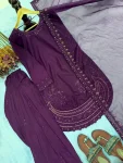 1FANCY NATURAL CREPE EMBROIDERY 3 MM SEQUENCE WORK WITH CUTWORK TOP PATIYALA WITH DUPATTA FESTIVE WEAR WHOLESALE PRICE ETHNIC GARMENT (15)