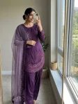 FANCY NATURAL CREPE EMBROIDERY 3 MM SEQUENCE WORK WITH CUTWORK TOP PATIYALA WITH DUPATTA PURPLE