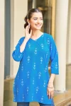 FANCY POLY RAYON PRINT WORK TOP BLUE
