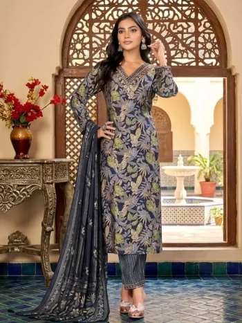 FANCY RAYON DIGITAL PRINT WORK TOP BOTTOM WITH DUPATTA BLUE