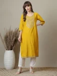 FANCY RAYON EMBROIDERY WORK ONLY KURTI YELLOW