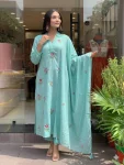 1FANCY SLUB COTTON EMBROIDERY WORK TOP BOTTOM WITH DUPATTA FESTIVE WEAR WHOLESALE PRICE ETHNIC GARMENT (12)