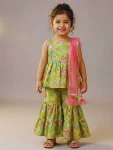 LATEST RAYON DIGITAL PRINT WORK KID'S TOP BOTTOM WITH DUPATTA GREEN