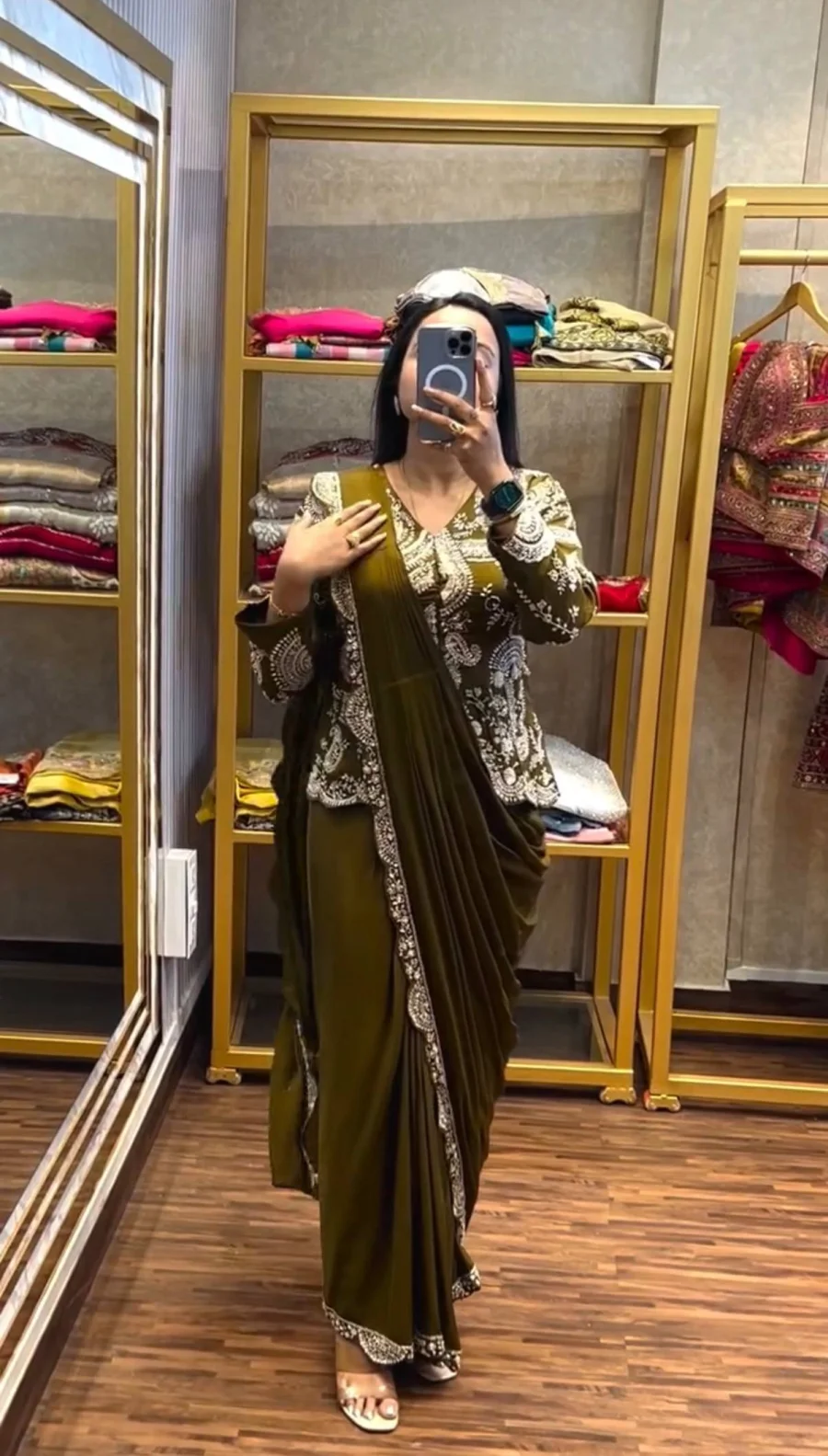 1MODERN CHINON EMBROIDERY WORK READY TO WEAR SAREE WITH STITCHED BLOUSE AND KOTI FESTIVE WEAR WHOLESALE PRICE ETHNIC GARMENT (2)