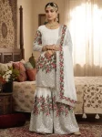 MODERN FENDY SILK EMBROIDERY SEQUENCE WORK WITH HAND WORK TOP SHARARA WITH DUPATTA WHITE
