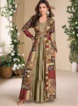 MODERN GEORGETTE PLAIN TOP WITH VICHITRA DHAGA + SEQUENCE EMBROIDERY WITH HAND WORK SHRUG MINT