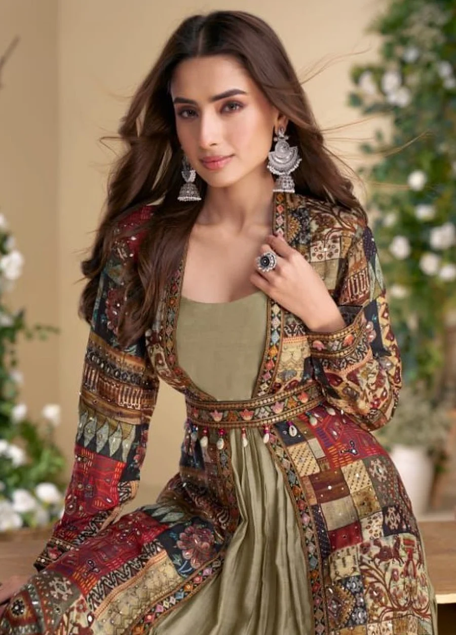 1MODERN GEORGETTE PLAIN TOP WITH VICHITRA DHAGA + SEQUENCE EMBROIDERY WITH HAND WORK SHRUG FESTIVE WEAR WHOLESALE PRICE ETHNIC GARMENT (2) - Copy