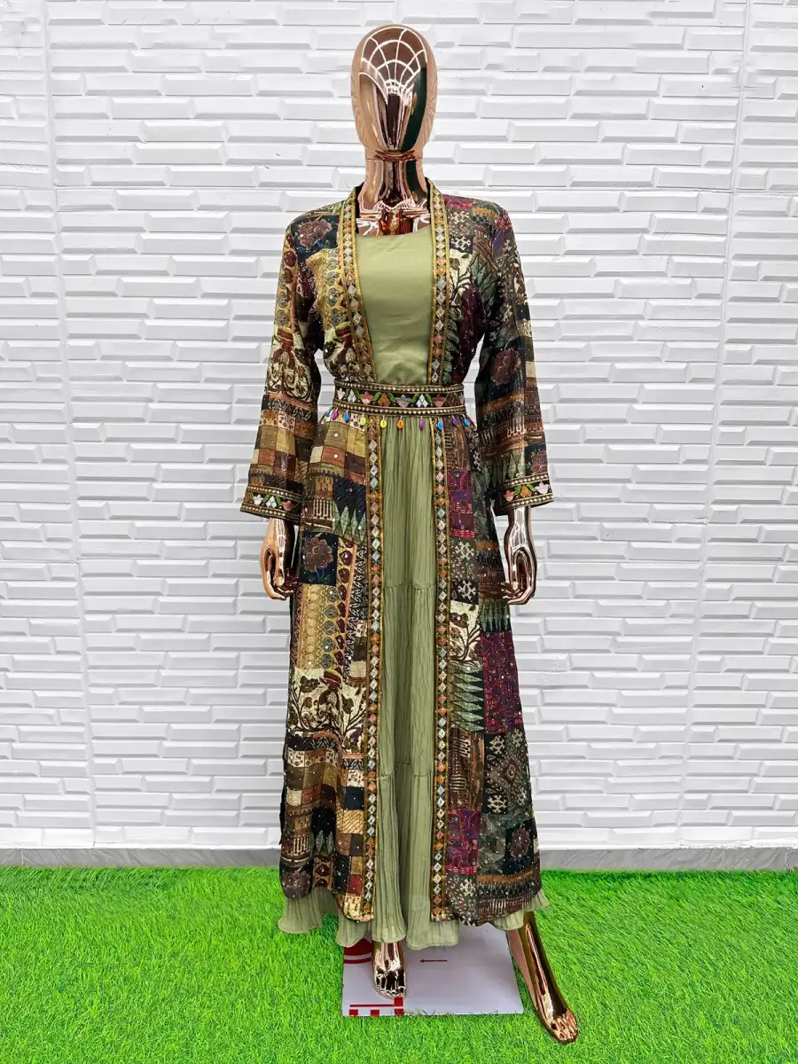 1MODERN GEORGETTE PLAIN TOP WITH VICHITRA DHAGA + SEQUENCE EMBROIDERY WITH HAND WORK SHRUG FESTIVE WEAR WHOLESALE PRICE ETHNIC GARMENT (3) - Copy