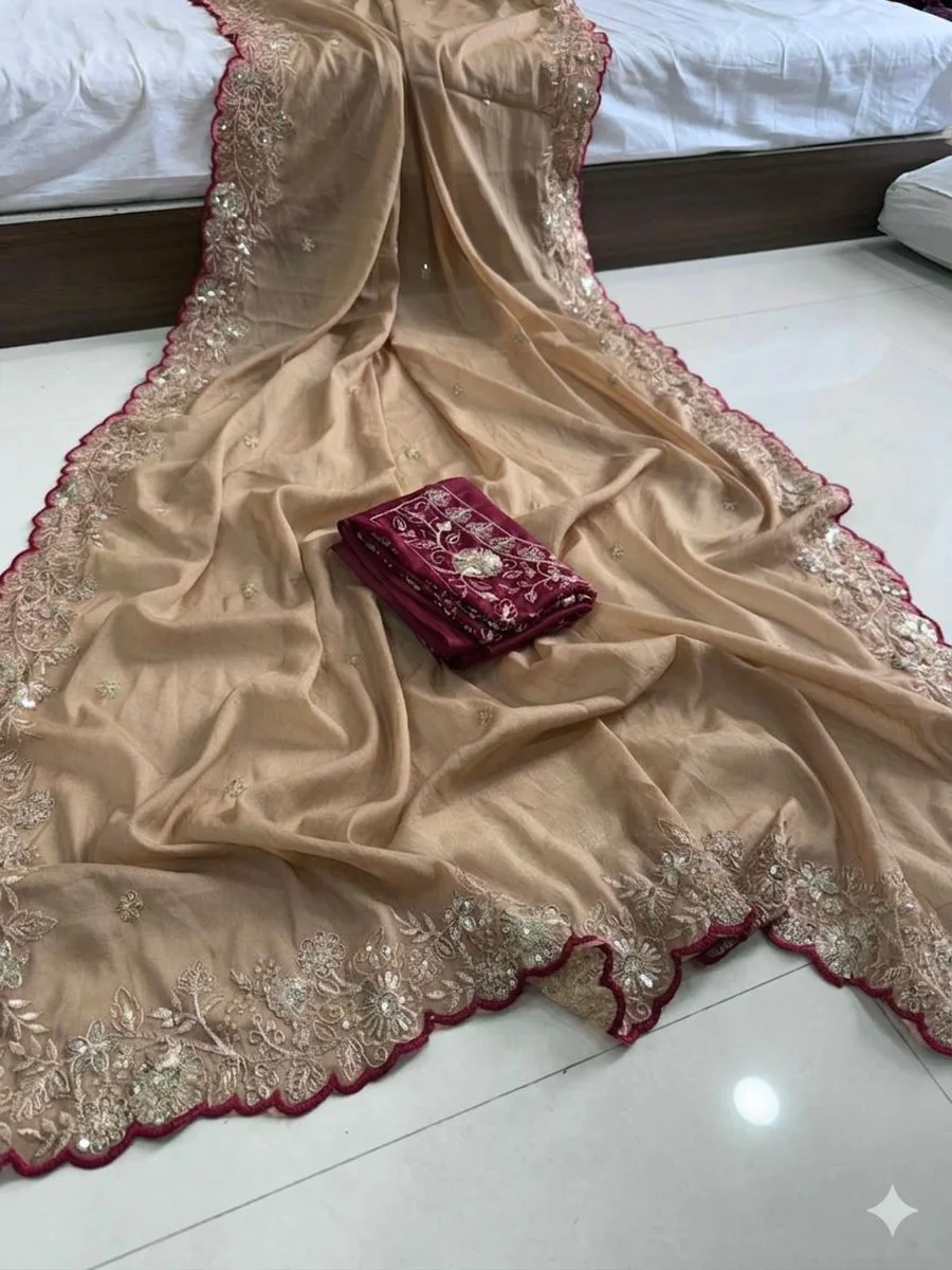 1MODERN GEORGETTE SEQUENCE WORK CUT WORK BORDER SAREE WITH UNSTITCHED BLOUSE WEDDING WEAR WHOLESALE PRICE ETHNIC GARMENT (8)