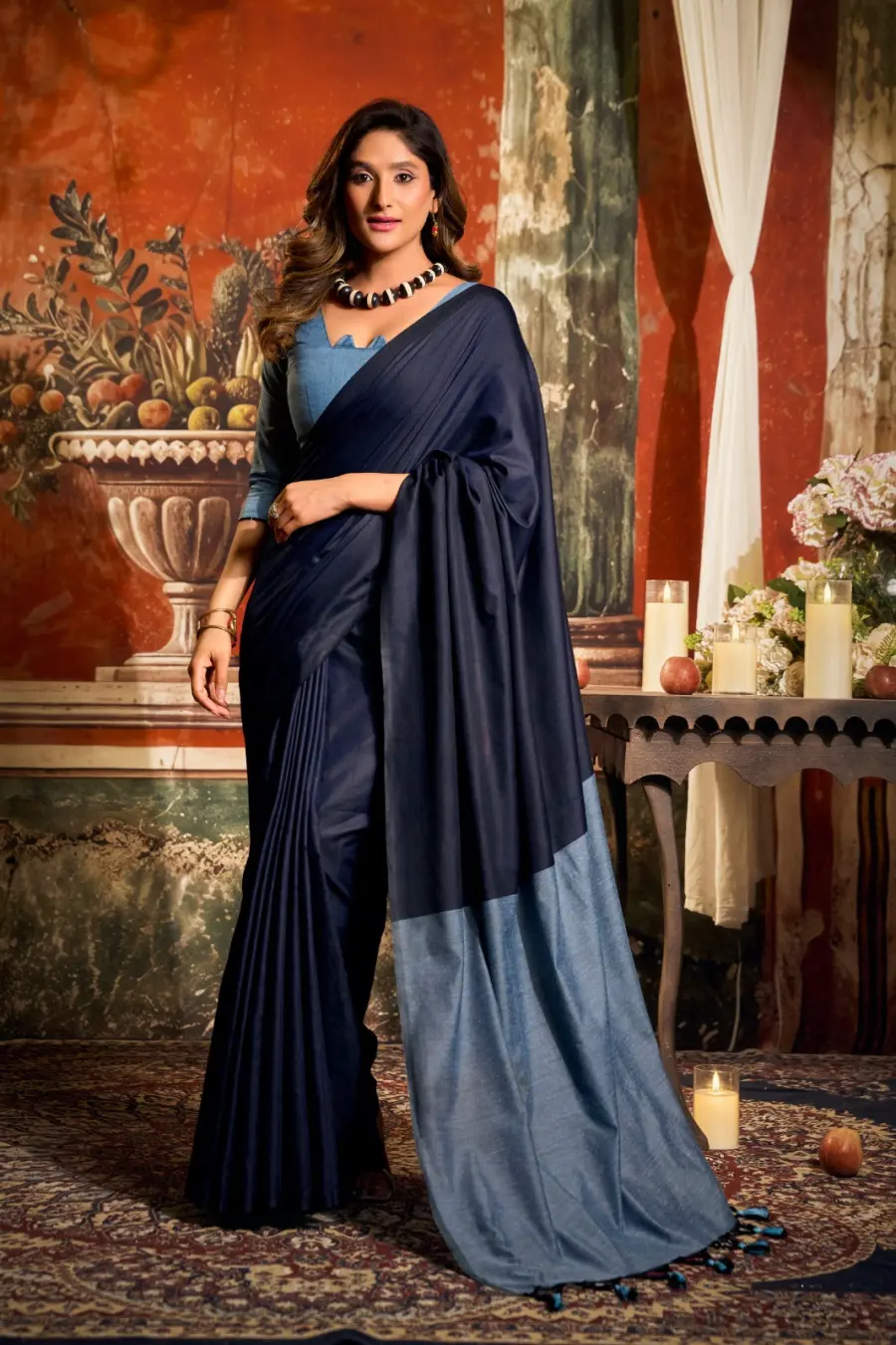 1MODERN MUL COTTON CONTRAST PALLU & FANCY TASSELS WORK SAREE WITH UNSTITCHED BLOUSE FESTIVE WEAR WHOLESALE PRICE ETHNIC GARMENT (11)
