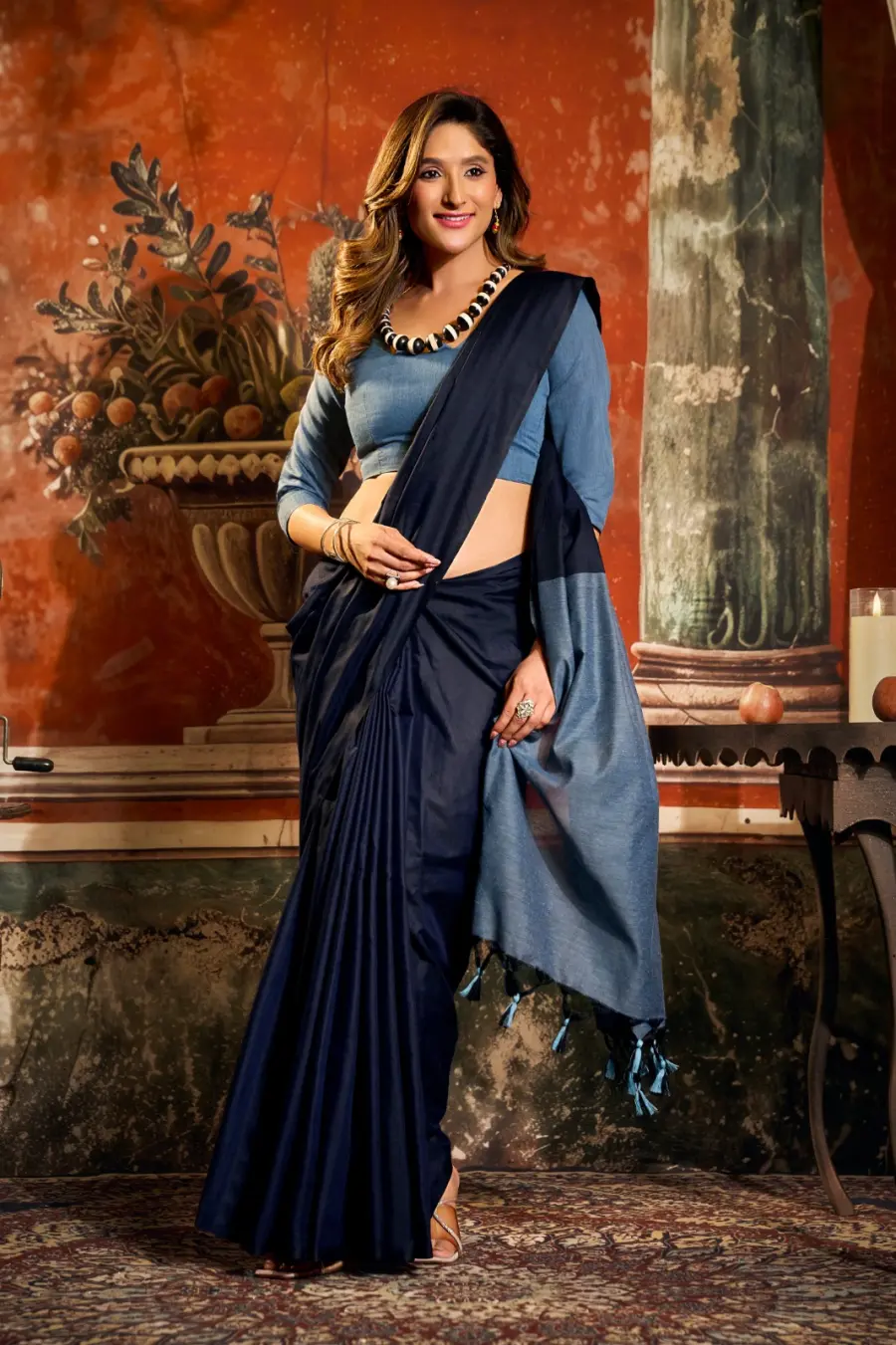 1MODERN MUL COTTON CONTRAST PALLU & FANCY TASSELS WORK SAREE WITH UNSTITCHED BLOUSE FESTIVE WEAR WHOLESALE PRICE ETHNIC GARMENT (13)
