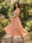 1MODERN MUSLIN SILK GINGHAM PRINT WORK ONE PIECE DRESS FESTIVE WEAR WHOLESALE PRICE ETHNIC GARMENT (11)