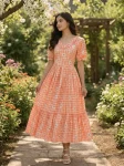 1MODERN MUSLIN SILK GINGHAM PRINT WORK ONE PIECE DRESS FESTIVE WEAR WHOLESALE PRICE ETHNIC GARMENT (11)