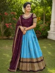 MODERN RANGOLI SILK EMBROIDERY WORK LEHENGA CHOLI WITH DUPATTA SKY