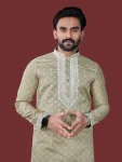 1MODERN SILK EMBROIDERY WORK MEN’S KURTA PAYJAMA WEDDING WEAR WHOLESALE PRICE ETHNIC GARMENT (22)