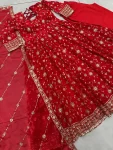 1NEW ARRIVAL FENDY SILK EMBROIDERY SEQUENCE ZARI WORK GOWN BOTTOM WITH DUPATTA FESTIVE WEAR WHOLESALE PRICE ETHNIC GARMENT (46)