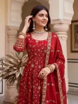 1NEW ARRIVAL FENDY SILK EMBROIDERY SEQUENCE ZARI WORK GOWN BOTTOM WITH DUPATTA FESTIVE WEAR WHOLESALE PRICE ETHNIC GARMENT (46)