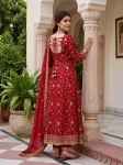 1NEW ARRIVAL FENDY SILK EMBROIDERY SEQUENCE ZARI WORK GOWN BOTTOM WITH DUPATTA FESTIVE WEAR WHOLESALE PRICE ETHNIC GARMENT (46)