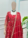 1NEW ARRIVAL FENDY SILK EMBROIDERY SEQUENCE ZARI WORK GOWN BOTTOM WITH DUPATTA FESTIVE WEAR WHOLESALE PRICE ETHNIC GARMENT (46)