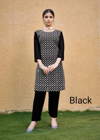 NEW ARRIVAL GEORGETTE CHIKAN EMBROIDERY WORK TOP PENT SET BLACK