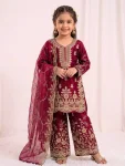 NEW ARRIVAL GMY SILK EMBROIDERY SEQUENCE WORK KID'S TOP PALAZZO WITH DUPATTA RANI