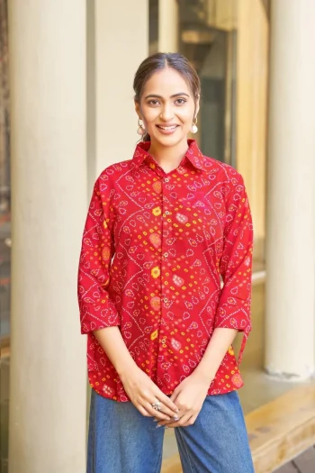 NEW ARRIVAL POLY RAYON PRINT WORK TOP RED