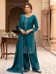 RICH LOOK CHINON SEQUENCE EMBROIDERY WORK TOP PATIYALA WITH DUPATTA TEAL