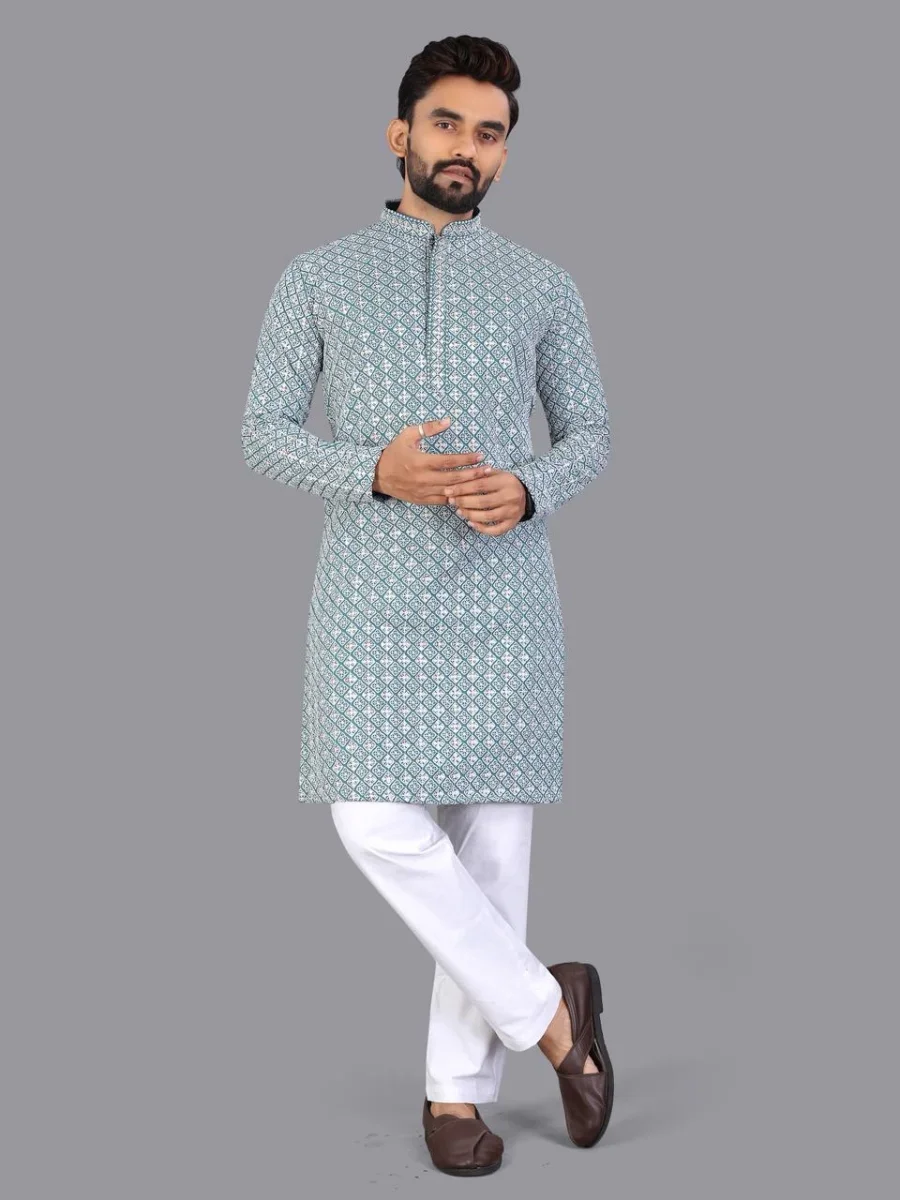 1RICH LOOK COTTON CHIKANKARI EMBROIDERY WORK MEN'S KURTA PAYJAMA FESTIVE WEAR WHOLESALE PRICE ETHNIC GARMENT (20)